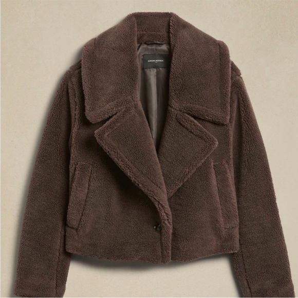 Banana Republic Brown plush fleece Jacket in size Large petite - Picture 2 of 7